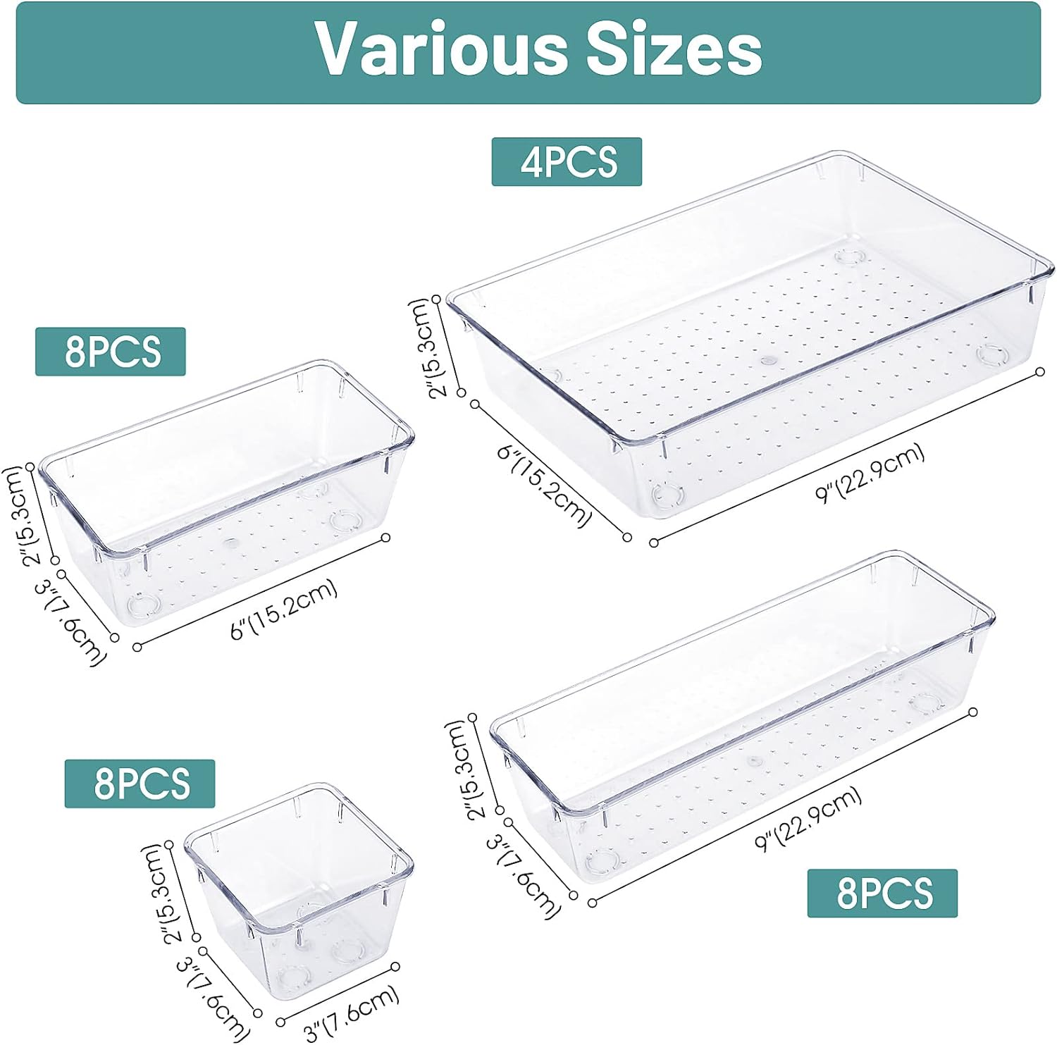 WOWBOX 25 PCS Clear Plastic Drawer Organizer Set, 4 Sizes Desk Drawer Divider Organizers and Storage Bins for Makeup, Jewelry, Gadgets for Kitchen, Bedroom, Office Bathroom, Office - Image 2